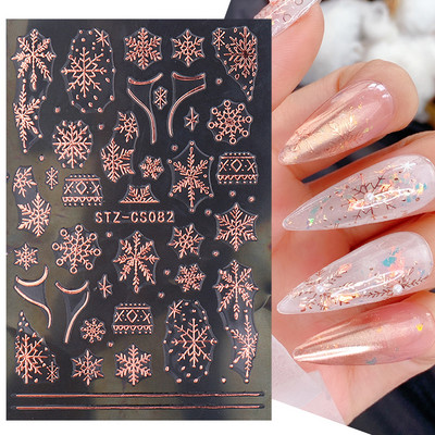 Glitter Χριστουγεννιάτικα 3D Nails Αυτοκόλλητα Snowflakes Xmas Elk Winter Snow Sliders Shiny Powder Design Καρδιά γαλλικά αυτοκόλλητα νυχιών LS-J21