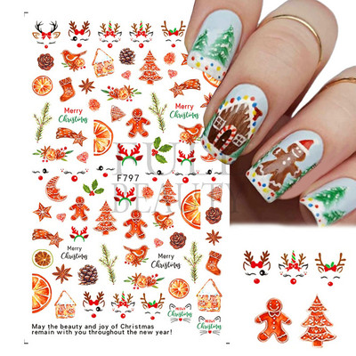 Glitter Χριστουγεννιάτικα 3D Nails Αυτοκόλλητα Snowflakes Xmas Elk Winter Snow Sliders Shiny Powder Design Καρδιά γαλλικά αυτοκόλλητα νυχιών LS-J21
