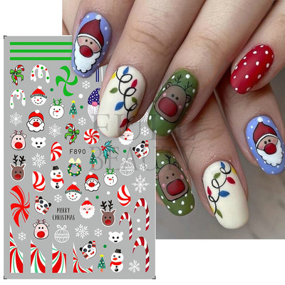 Glitter Χριστουγεννιάτικα 3D Nails Αυτοκόλλητα Snowflakes Xmas Elk Winter Snow Sliders Shiny Powder Design Καρδιά γαλλικά αυτοκόλλητα νυχιών LS-J21