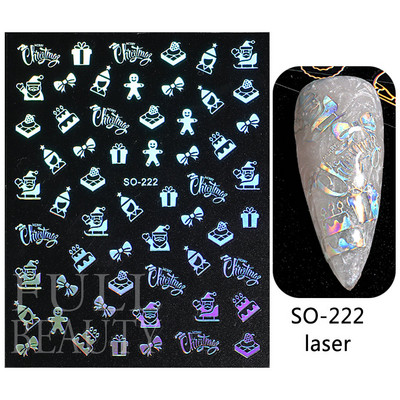 Glitter Χριστουγεννιάτικα 3D Nails Αυτοκόλλητα Snowflakes Xmas Elk Winter Snow Sliders Shiny Powder Design Καρδιά γαλλικά αυτοκόλλητα νυχιών LS-J21