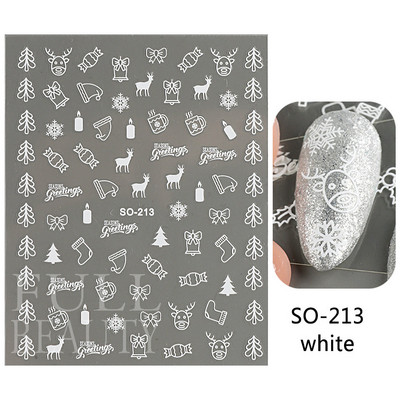 Glitter Χριστουγεννιάτικα 3D Nails Αυτοκόλλητα Snowflakes Xmas Elk Winter Snow Sliders Shiny Powder Design Καρδιά γαλλικά αυτοκόλλητα νυχιών LS-J21