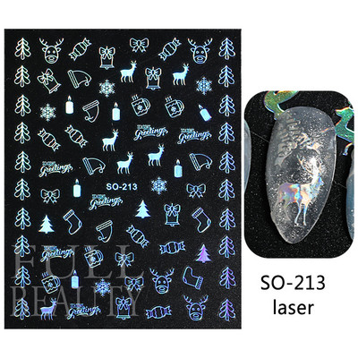 Glitter Χριστουγεννιάτικα 3D Nails Αυτοκόλλητα Snowflakes Xmas Elk Winter Snow Sliders Shiny Powder Design Καρδιά γαλλικά αυτοκόλλητα νυχιών LS-J21