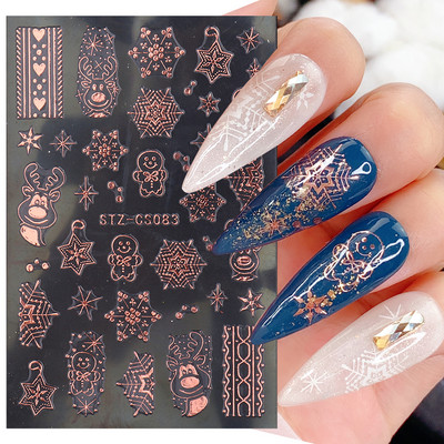 Glitter Χριστουγεννιάτικα 3D Nails Αυτοκόλλητα Snowflakes Xmas Elk Winter Snow Sliders Shiny Powder Design Καρδιά γαλλικά αυτοκόλλητα νυχιών LS-J21