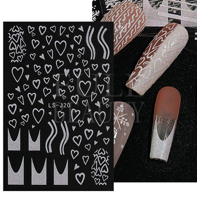 Glitter Χριστουγεννιάτικα 3D Nails Αυτοκόλλητα Snowflakes Xmas Elk Winter Snow Sliders Shiny Powder Design Καρδιά γαλλικά αυτοκόλλητα νυχιών LS-J21