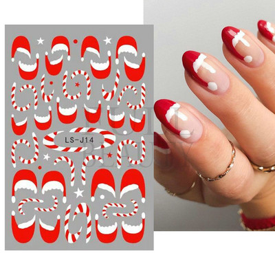 Glitter Χριστουγεννιάτικα 3D Nails Αυτοκόλλητα Snowflakes Xmas Elk Winter Snow Sliders Shiny Powder Design Καρδιά γαλλικά αυτοκόλλητα νυχιών LS-J21