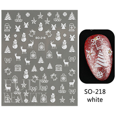 Glitter Χριστουγεννιάτικα 3D Nails Αυτοκόλλητα Snowflakes Xmas Elk Winter Snow Sliders Shiny Powder Design Καρδιά γαλλικά αυτοκόλλητα νυχιών LS-J21