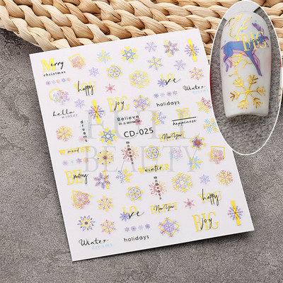 Glitter Χριστουγεννιάτικα 3D Nails Αυτοκόλλητα Snowflakes Xmas Elk Winter Snow Sliders Shiny Powder Design Καρδιά γαλλικά αυτοκόλλητα νυχιών LS-J21