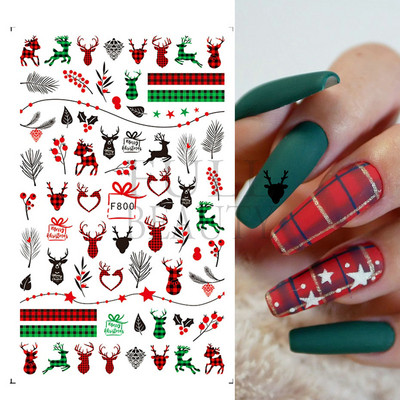 Glitter Χριστουγεννιάτικα 3D Nails Αυτοκόλλητα Snowflakes Xmas Elk Winter Snow Sliders Shiny Powder Design Καρδιά γαλλικά αυτοκόλλητα νυχιών LS-J21