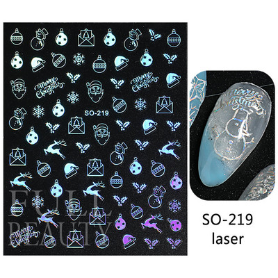 Glitter Χριστουγεννιάτικα 3D Nails Αυτοκόλλητα Snowflakes Xmas Elk Winter Snow Sliders Shiny Powder Design Καρδιά γαλλικά αυτοκόλλητα νυχιών LS-J21