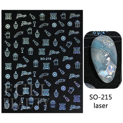 Glitter Χριστουγεννιάτικα 3D Nails Αυτοκόλλητα Snowflakes Xmas Elk Winter Snow Sliders Shiny Powder Design Καρδιά γαλλικά αυτοκόλλητα νυχιών LS-J21