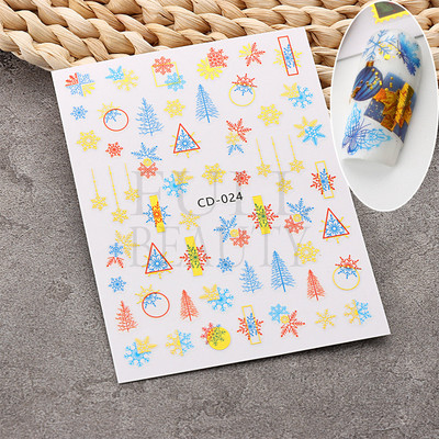 Glitter Χριστουγεννιάτικα 3D Nails Αυτοκόλλητα Snowflakes Xmas Elk Winter Snow Sliders Shiny Powder Design Καρδιά γαλλικά αυτοκόλλητα νυχιών LS-J21