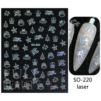 Glitter Χριστουγεννιάτικα 3D Nails Αυτοκόλλητα Snowflakes Xmas Elk Winter Snow Sliders Shiny Powder Design Καρδιά γαλλικά αυτοκόλλητα νυχιών LS-J21