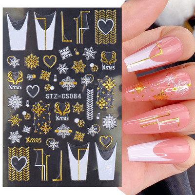 Glitter Χριστουγεννιάτικα 3D Nails Αυτοκόλλητα Snowflakes Xmas Elk Winter Snow Sliders Shiny Powder Design Καρδιά γαλλικά αυτοκόλλητα νυχιών LS-J21