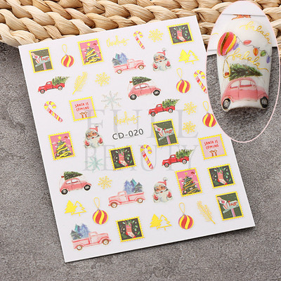 Glitter Χριστουγεννιάτικα 3D Nails Αυτοκόλλητα Snowflakes Xmas Elk Winter Snow Sliders Shiny Powder Design Καρδιά γαλλικά αυτοκόλλητα νυχιών LS-J21