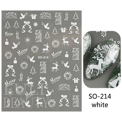 Glitter Χριστουγεννιάτικα 3D Nails Αυτοκόλλητα Snowflakes Xmas Elk Winter Snow Sliders Shiny Powder Design Καρδιά γαλλικά αυτοκόλλητα νυχιών LS-J21