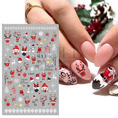 Glitter Χριστουγεννιάτικα 3D Nails Αυτοκόλλητα Snowflakes Xmas Elk Winter Snow Sliders Shiny Powder Design Καρδιά γαλλικά αυτοκόλλητα νυχιών LS-J21