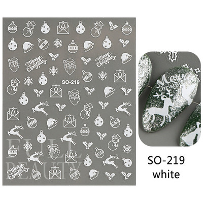 Glitter Χριστουγεννιάτικα 3D Nails Αυτοκόλλητα Snowflakes Xmas Elk Winter Snow Sliders Shiny Powder Design Καρδιά γαλλικά αυτοκόλλητα νυχιών LS-J21