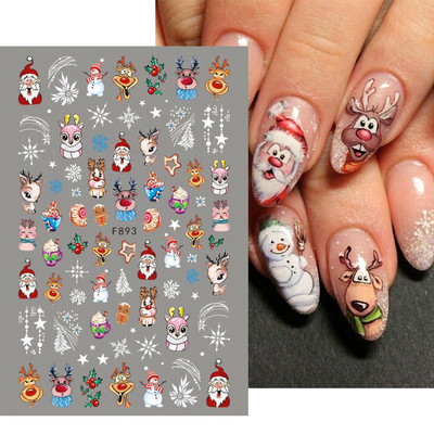 Glitter Χριστουγεννιάτικα 3D Nails Αυτοκόλλητα Snowflakes Xmas Elk Winter Snow Sliders Shiny Powder Design Καρδιά γαλλικά αυτοκόλλητα νυχιών LS-J21