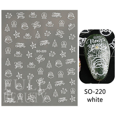 Glitter Χριστουγεννιάτικα 3D Nails Αυτοκόλλητα Snowflakes Xmas Elk Winter Snow Sliders Shiny Powder Design Καρδιά γαλλικά αυτοκόλλητα νυχιών LS-J21