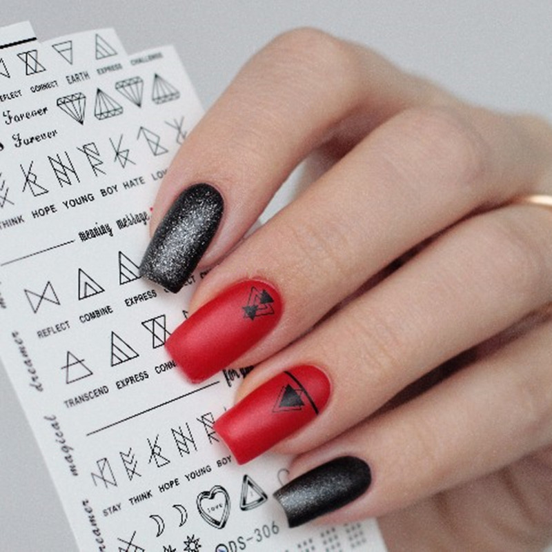 2 τμχ Γεωμετρικά αυτοκόλλητα νυχιών Αυτοκόλλητα για μεταφορά νερού αυτοκόλλητα Αυτοκόλλητα Triangle Line Moon Design DIY Nails Art Decorations