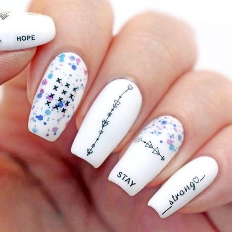 2 τμχ Γεωμετρικά αυτοκόλλητα νυχιών Αυτοκόλλητα για μεταφορά νερού αυτοκόλλητα Αυτοκόλλητα Triangle Line Moon Design DIY Nails Art Decorations