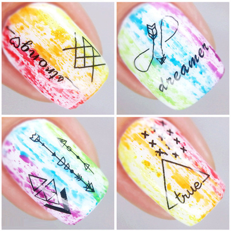 2 τμχ Γεωμετρικά αυτοκόλλητα νυχιών Αυτοκόλλητα για μεταφορά νερού αυτοκόλλητα Αυτοκόλλητα Triangle Line Moon Design DIY Nails Art Decorations