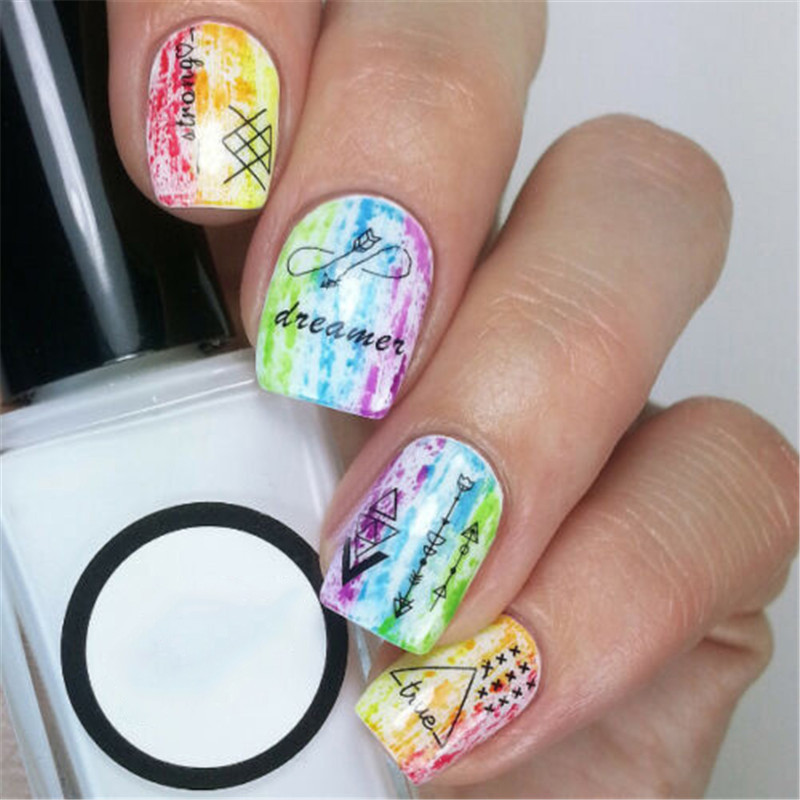 2 τμχ Γεωμετρικά αυτοκόλλητα νυχιών Αυτοκόλλητα για μεταφορά νερού αυτοκόλλητα Αυτοκόλλητα Triangle Line Moon Design DIY Nails Art Decorations