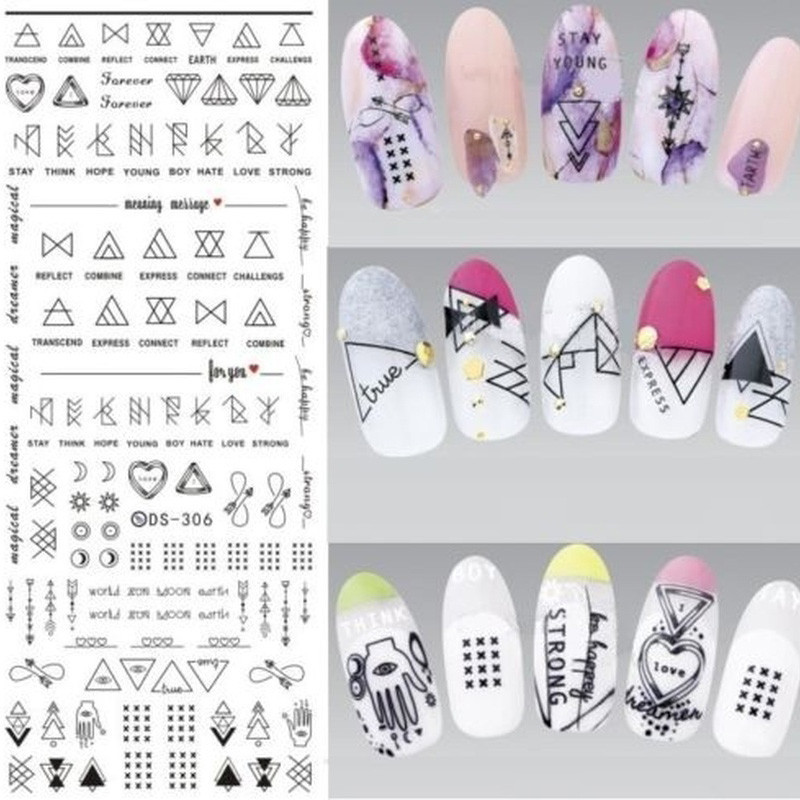2 τμχ Γεωμετρικά αυτοκόλλητα νυχιών Αυτοκόλλητα για μεταφορά νερού αυτοκόλλητα Αυτοκόλλητα Triangle Line Moon Design DIY Nails Art Decorations