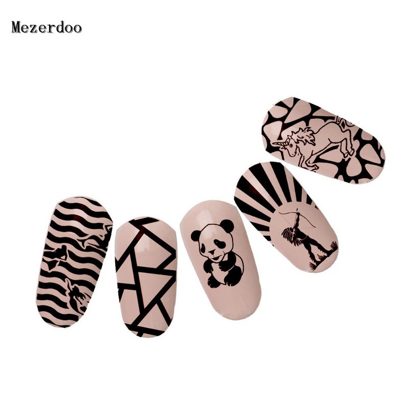 1 PC Taisnstūra zīmoga veidnes nagu plāksnes Panda/Mehāniskie zobrati/Vienradzis/Nāras raksts Manikīrs nagu mākslas attēlu plāksne 10 modeļi