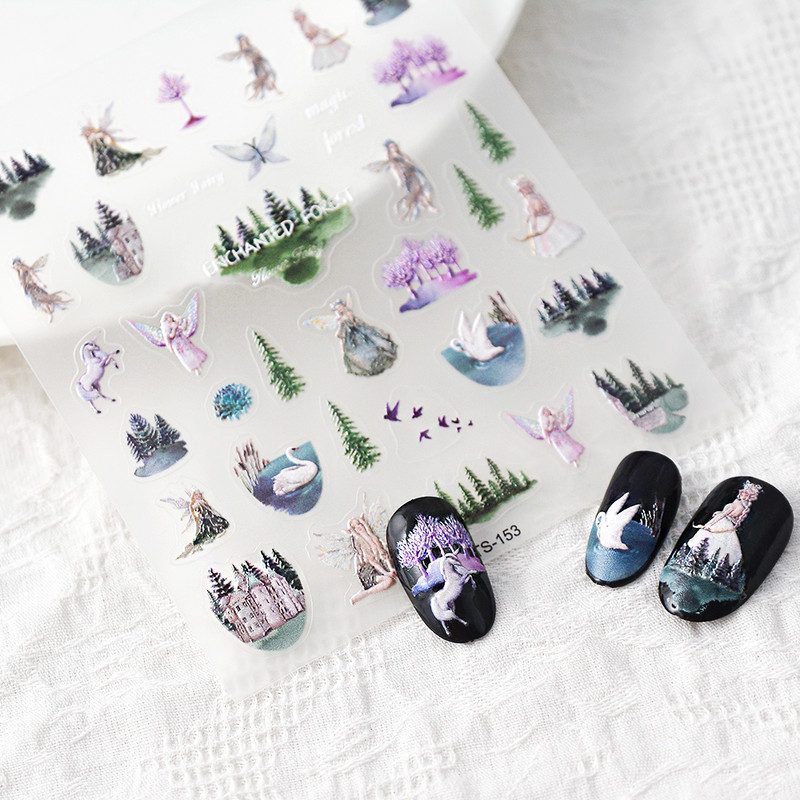 Angle and Forest 5D αυτοκόλλητα νυχιών Χαλκομανίες Αξεσουάρ μανικιούρ Περιτυλίγματα νυχιών Slider