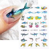 3D Fish Laser Nails Αυτοκόλλητα Sea Animals Gold Bronzing Design Αυτοκόλλητα Sliders Winter Nails Art Foils DIY Decorations GLLS-YB033