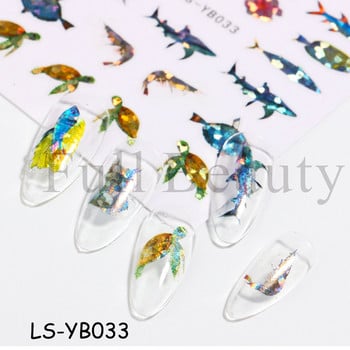 3D Fish Laser Nails Αυτοκόλλητα Sea Animals Gold Bronzing Design Αυτοκόλλητα Sliders Winter Nails Art Foils DIY Decorations GLLS-YB033