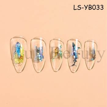 3D Риби Лазерни стикери за нокти Морски животни Златен бронзиращ дизайн Залепващи плъзгачи Зимни фолиа за нокти Направи си сам декорации GLLS-YB033