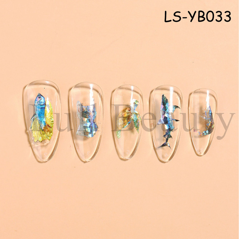 3D Fish Laser Nails Αυτοκόλλητα Sea Animals Gold Bronzing Design Αυτοκόλλητα Sliders Winter Nails Art Foils DIY Decorations GLLS-YB033