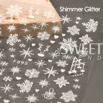 Блестящи бляскави снежинки Стикери за изкуство за нокти Холографска захар Бяла дантела Дизайн Направи си сам блестящи стикери за зимна коледна декорация LYF895