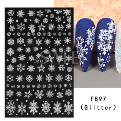 Γυαλιστερό Glitter Snowflakes Nails Art Αυτοκόλλητα Ολογραφικά Σχέδιο Ζάχαρης Λευκής Δαντέλας DIY Sparkly Χειμερινά χριστουγεννιάτικα διακοσμητικά αυτοκόλλητα LYF895