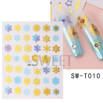 Γυαλιστερό Glitter Snowflakes Nails Art Αυτοκόλλητα Ολογραφικά Σχέδιο Ζάχαρης Λευκής Δαντέλας DIY Sparkly Χειμερινά χριστουγεννιάτικα διακοσμητικά αυτοκόλλητα LYF895