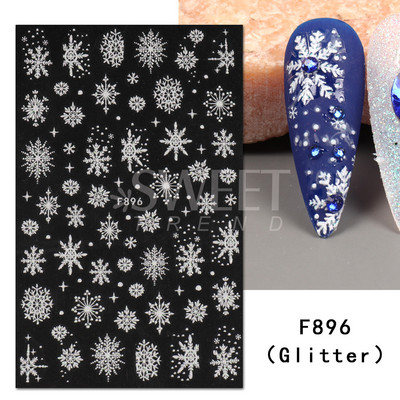 Γυαλιστερό Glitter Snowflakes Nails Art Αυτοκόλλητα Ολογραφικά Σχέδιο Ζάχαρης Λευκής Δαντέλας DIY Sparkly Χειμερινά χριστουγεννιάτικα διακοσμητικά αυτοκόλλητα LYF895