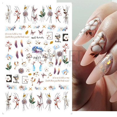 Γυαλιστερό Glitter Snowflakes Nails Art Αυτοκόλλητα Ολογραφικά Σχέδιο Ζάχαρης Λευκής Δαντέλας DIY Sparkly Χειμερινά χριστουγεννιάτικα διακοσμητικά αυτοκόλλητα LYF895