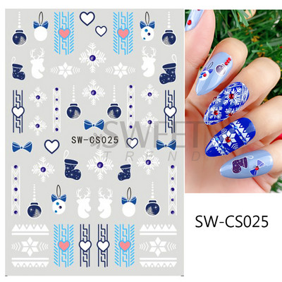 Γυαλιστερό Glitter Snowflakes Nails Art Αυτοκόλλητα Ολογραφικά Σχέδιο Ζάχαρης Λευκής Δαντέλας DIY Sparkly Χειμερινά χριστουγεννιάτικα διακοσμητικά αυτοκόλλητα LYF895