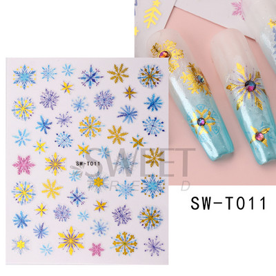 Γυαλιστερό Glitter Snowflakes Nails Art Αυτοκόλλητα Ολογραφικά Σχέδιο Ζάχαρης Λευκής Δαντέλας DIY Sparkly Χειμερινά χριστουγεννιάτικα διακοσμητικά αυτοκόλλητα LYF895