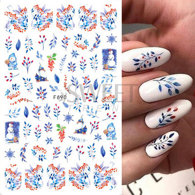 Γυαλιστερό Glitter Snowflakes Nails Art Αυτοκόλλητα Ολογραφικά Σχέδιο Ζάχαρης Λευκής Δαντέλας DIY Sparkly Χειμερινά χριστουγεννιάτικα διακοσμητικά αυτοκόλλητα LYF895
