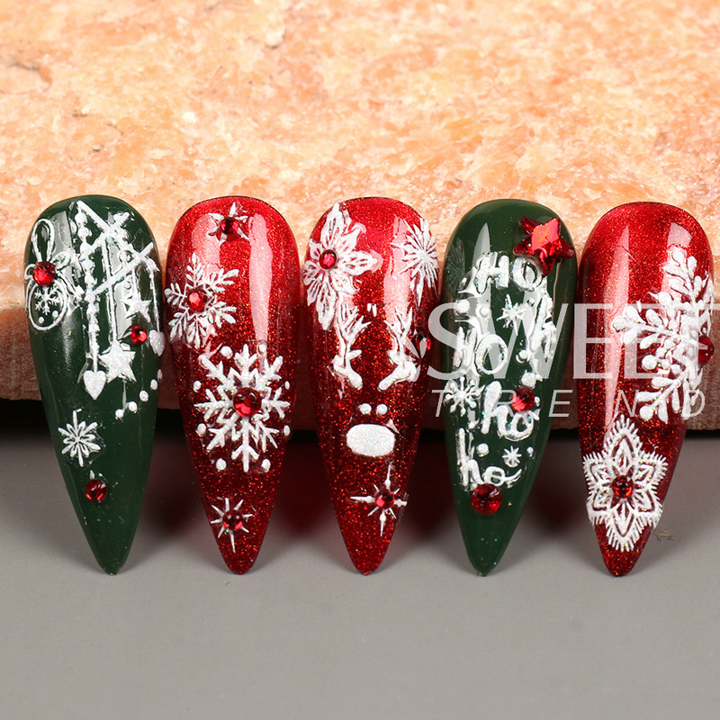 Γυαλιστερό Glitter Snowflakes Nails Art Αυτοκόλλητα Ολογραφικά Σχέδιο Ζάχαρης Λευκής Δαντέλας DIY Sparkly Χειμερινά χριστουγεννιάτικα διακοσμητικά αυτοκόλλητα LYF895