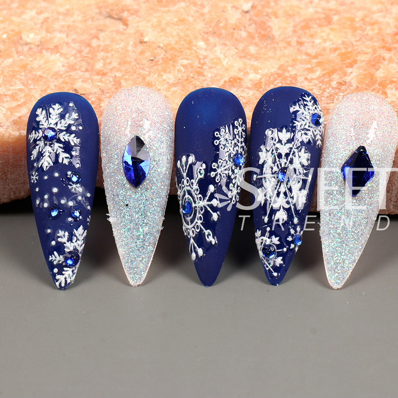 Γυαλιστερό Glitter Snowflakes Nails Art Αυτοκόλλητα Ολογραφικά Σχέδιο Ζάχαρης Λευκής Δαντέλας DIY Sparkly Χειμερινά χριστουγεννιάτικα διακοσμητικά αυτοκόλλητα LYF895