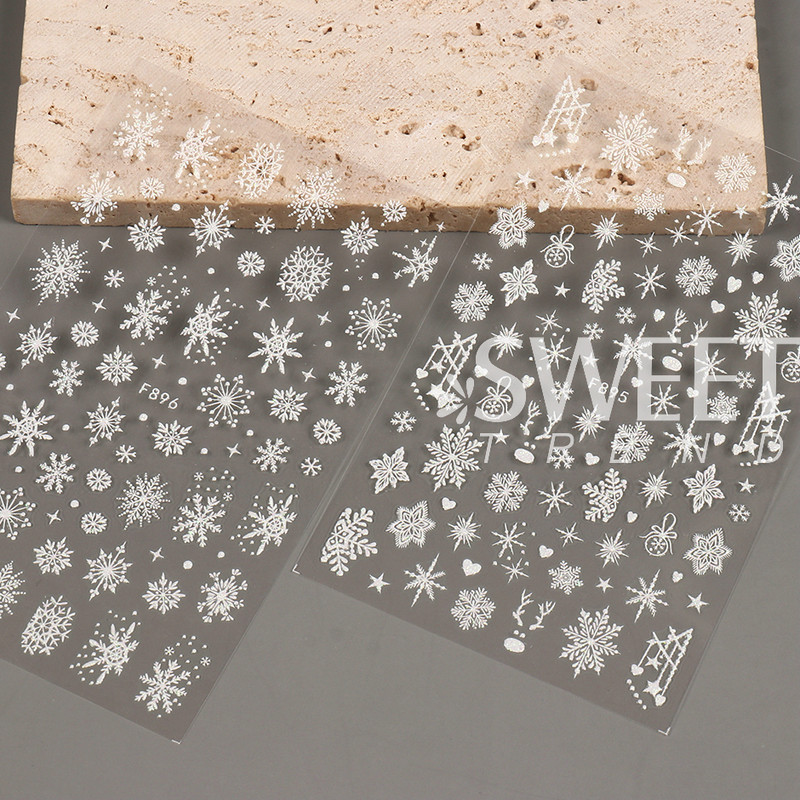 Γυαλιστερό Glitter Snowflakes Nails Art Αυτοκόλλητα Ολογραφικά Σχέδιο Ζάχαρης Λευκής Δαντέλας DIY Sparkly Χειμερινά χριστουγεννιάτικα διακοσμητικά αυτοκόλλητα LYF895