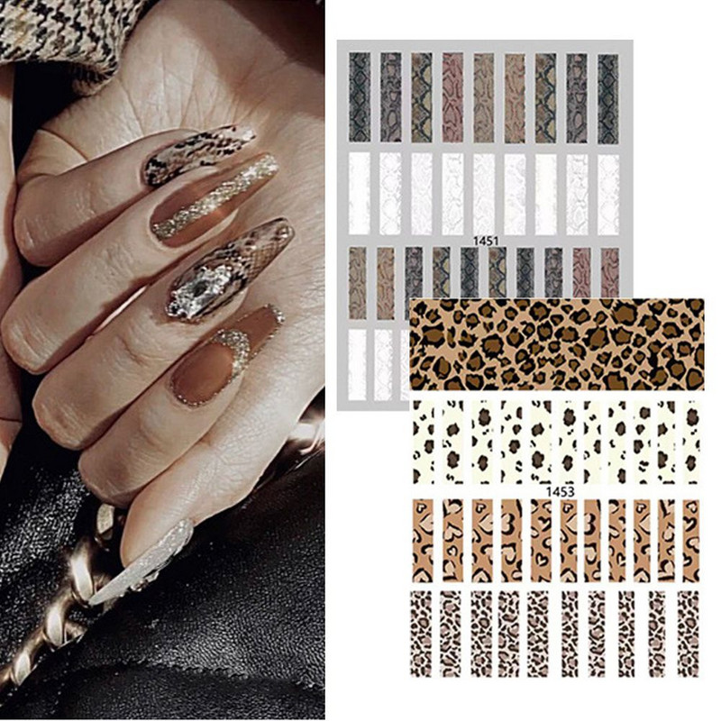 1 τεμ. Sexy Leopard Nail Art Αυτοκόλλητα μεταφοράς νερού Αυτοκόλλητα Χαλκομανίες Animal Charm DIY Half Wrap Slider Διακόσμηση για μανικιούρ