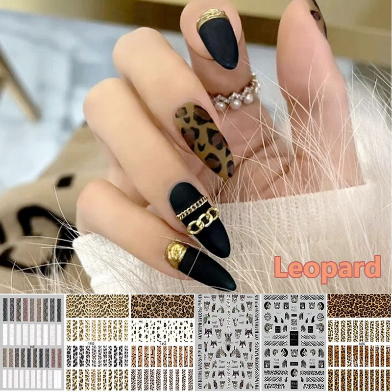 1 τεμ. Sexy Leopard Nail Art Αυτοκόλλητα μεταφοράς νερού Αυτοκόλλητα Χαλκομανίες Animal Charm DIY Half Wrap Slider Διακόσμηση για μανικιούρ