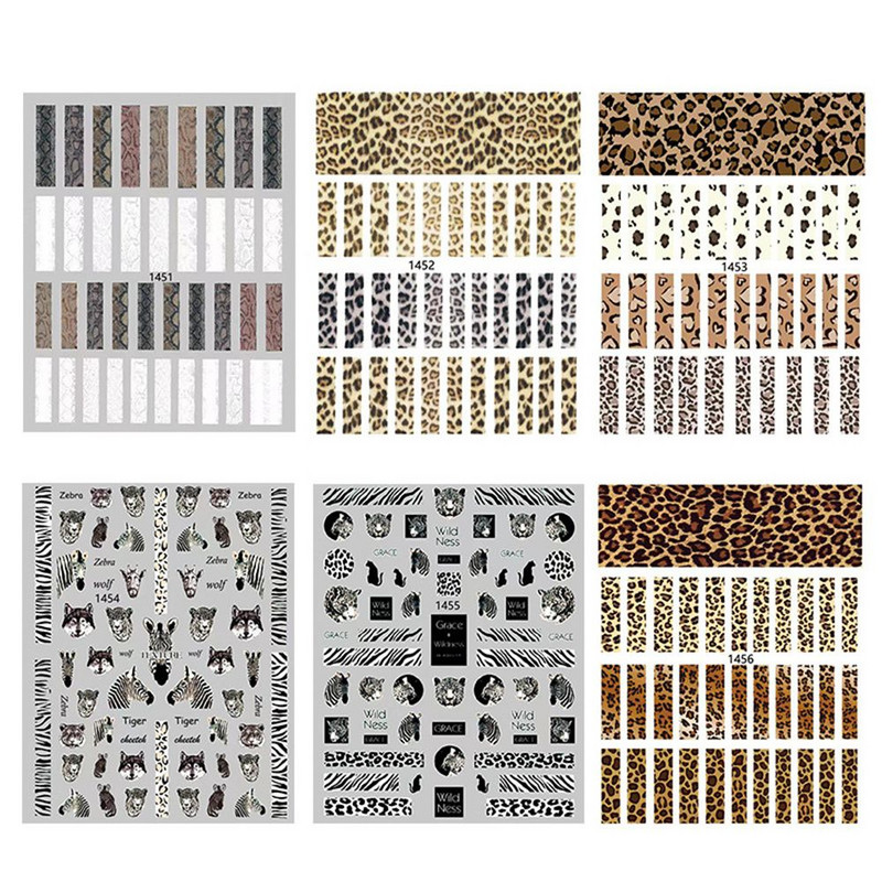 1 τεμ. Sexy Leopard Nail Art Αυτοκόλλητα μεταφοράς νερού Αυτοκόλλητα Χαλκομανίες Animal Charm DIY Half Wrap Slider Διακόσμηση για μανικιούρ