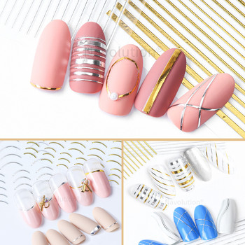 3D линии Стикери за нокти Направи си сам Розово злато Метални ленти Линии Букви Ваденки Извивка Плъзгачи за ноктопластика Самозалепващи се декорации Маникюр