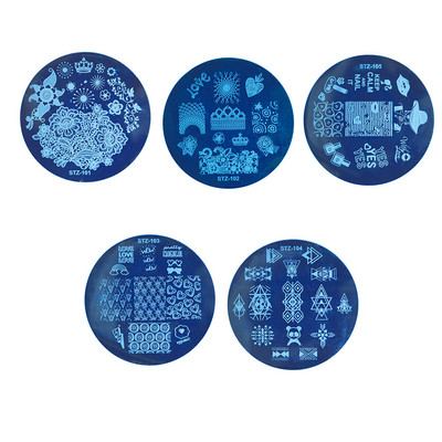 5tk komplekt Geomeetria Lill Ümmargused Küünte stantsimisplaadid Jõulufestivali tähistamine Maniküüri šabloonid Küünte pildi mall